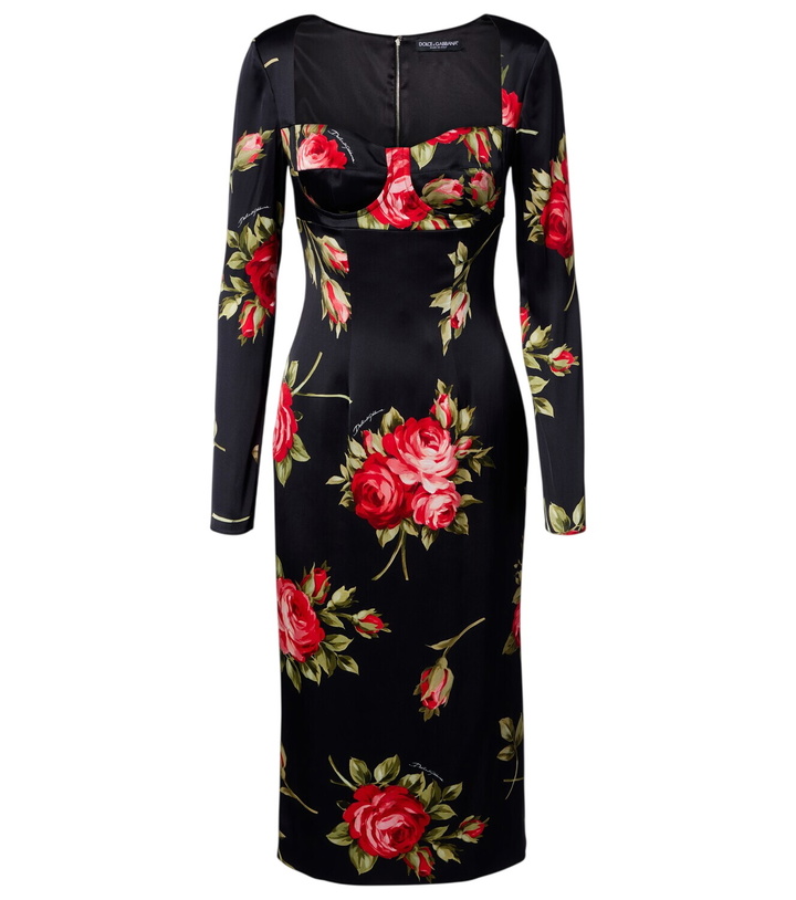 open lace back dress Dolce & Gabbana Red Floral Sheath Midi Silk Stretch Dress