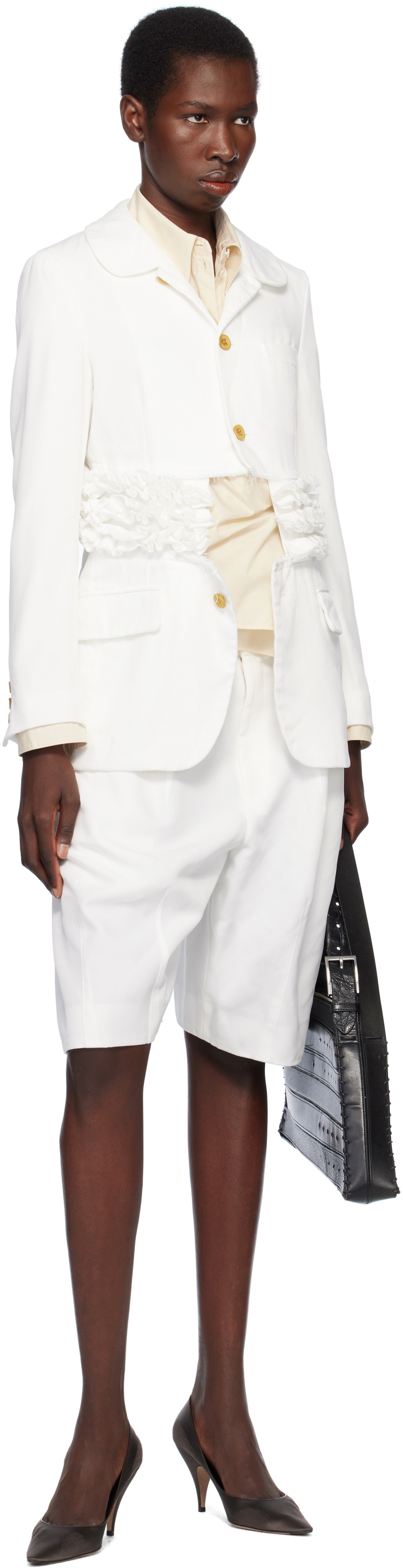 Black Comme des Garçons White Polyester Soft Twill Blazer