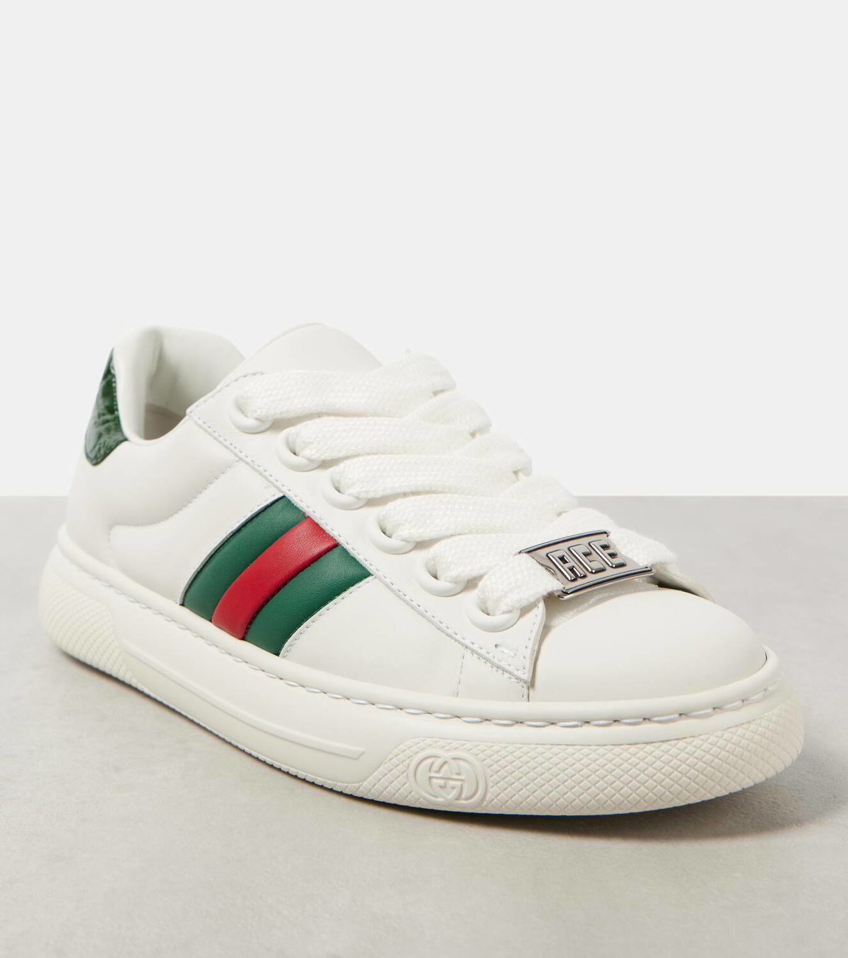 グッチ エースウェブストライプレザースニーカー Ace Web Stripe leather sneakers in multicoloured - Gucci