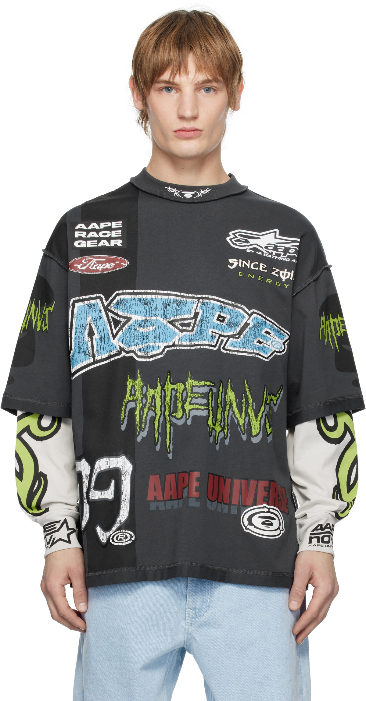 トップス A Bathing Ape Layered Sleeves Ls Tee S Aape Multi-logo layered long sleeve tee | Bape official