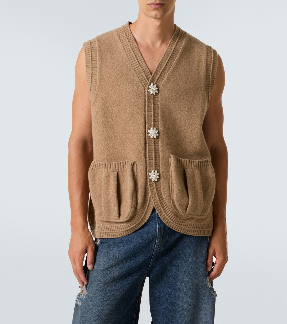 Simone Rocha Faux pearl-embellished wool-blend vest