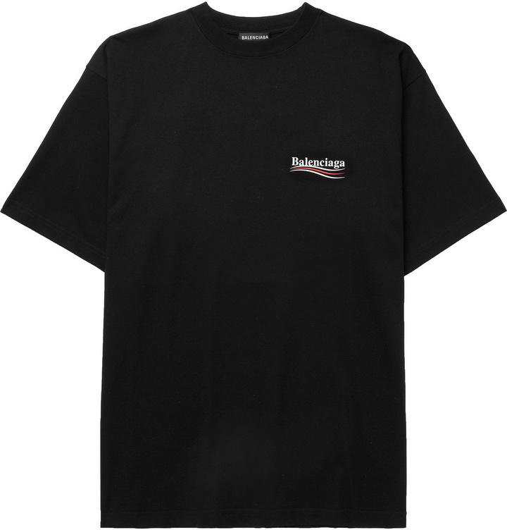 Photo: BALENCIAGA - Oversized Logo-Print Cotton-Jersey T-Shirt - Black