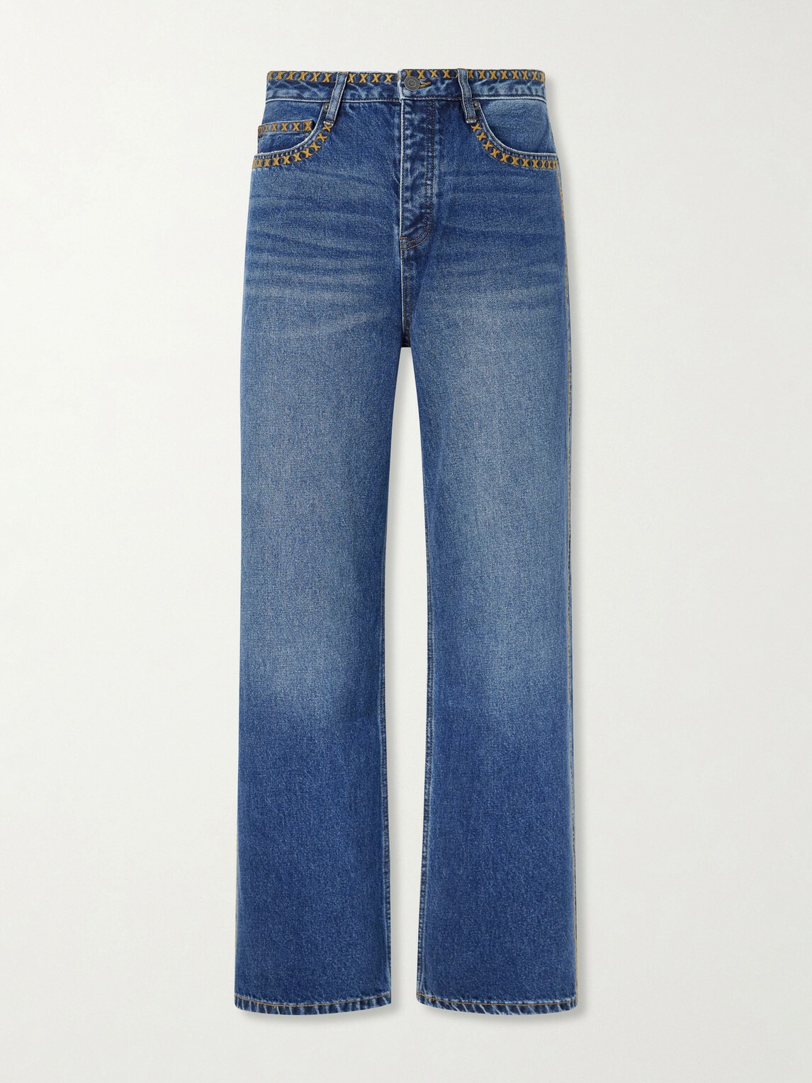 MANAAKI - Tukutuku Straight-Leg Embroidered Organic Jeans - Blue