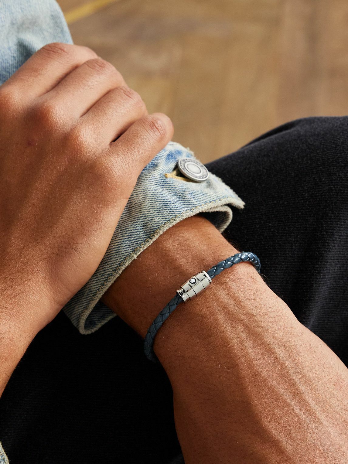 Montblanc - Meisterstück 3-Ring Stainless Steel and Woven Leather Bracelet