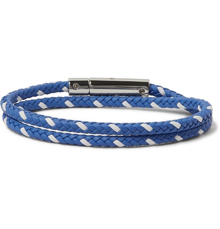 Photo: Tod's - Woven Leather and Silver-Tone Wrap Bracelet - Men - Blue