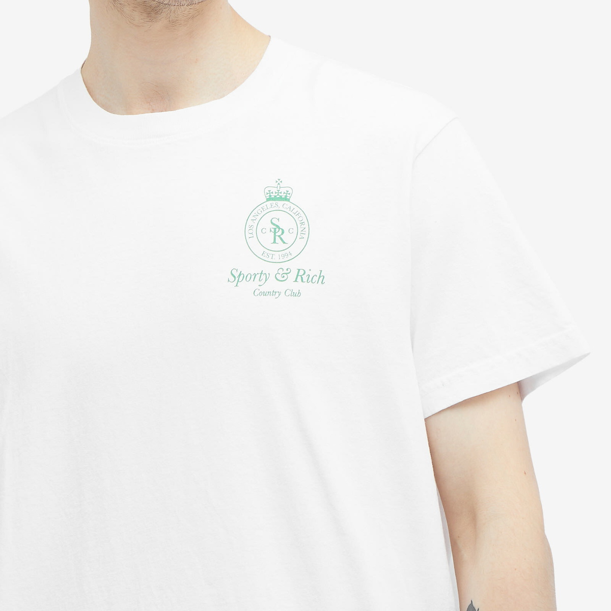 Sporty&Rich｜ (Crown Logo T-Shirt - White/Verde (TO042S4 Sporty & Rich Crown Logo T-Shirt White & Verde | END. (AR)