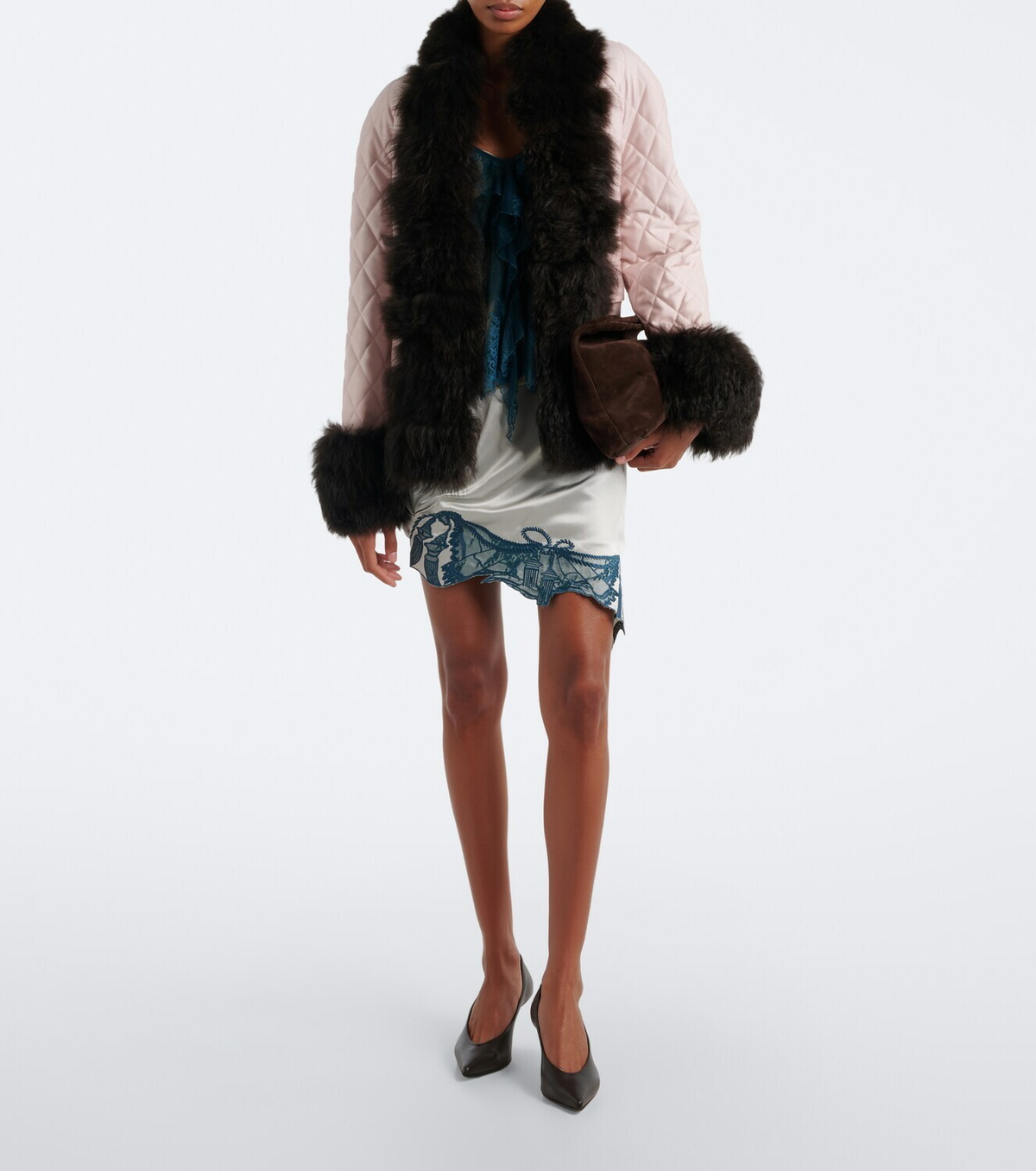 Jacques Wei Embroidered satin miniskirt