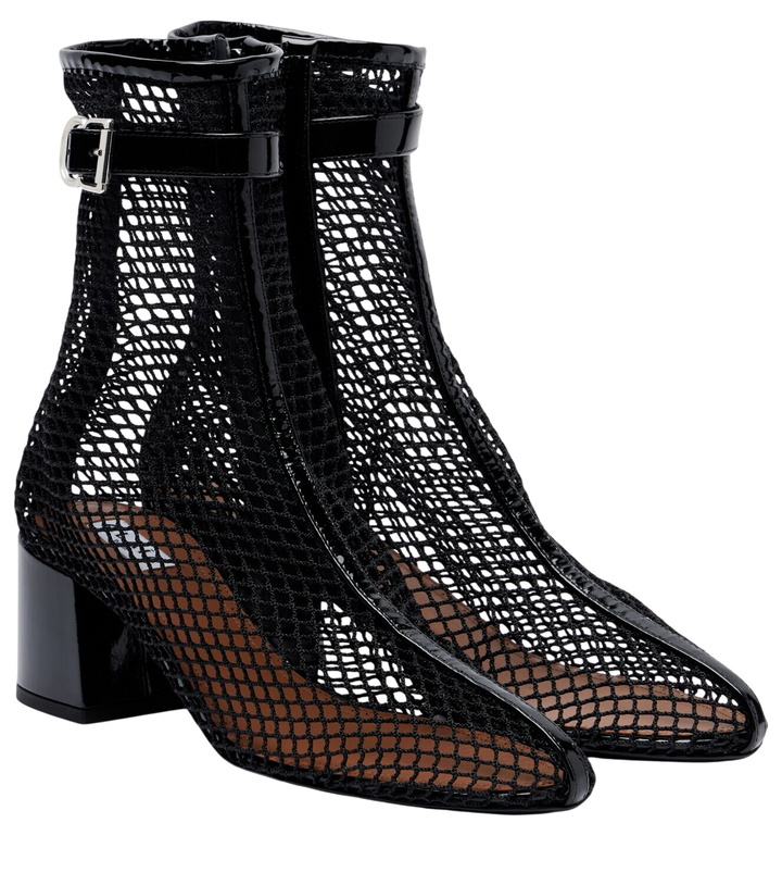 Photo: Alaïa Fishnet patent leather-trimmed ankle boots