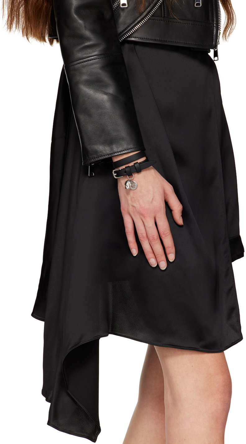 Alexander McQueen Black Double Wrap Skull Leather Bracelet