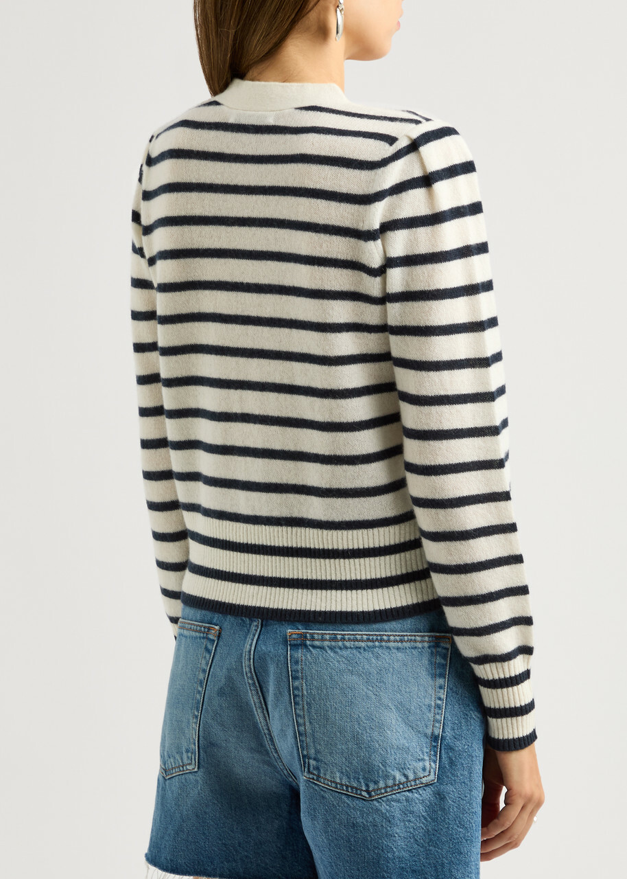 Veronica Beard Solene Striped Cashmere Cardigan Cream