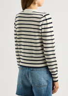 Veronica Beard Solene Striped Cashmere Cardigan Cream