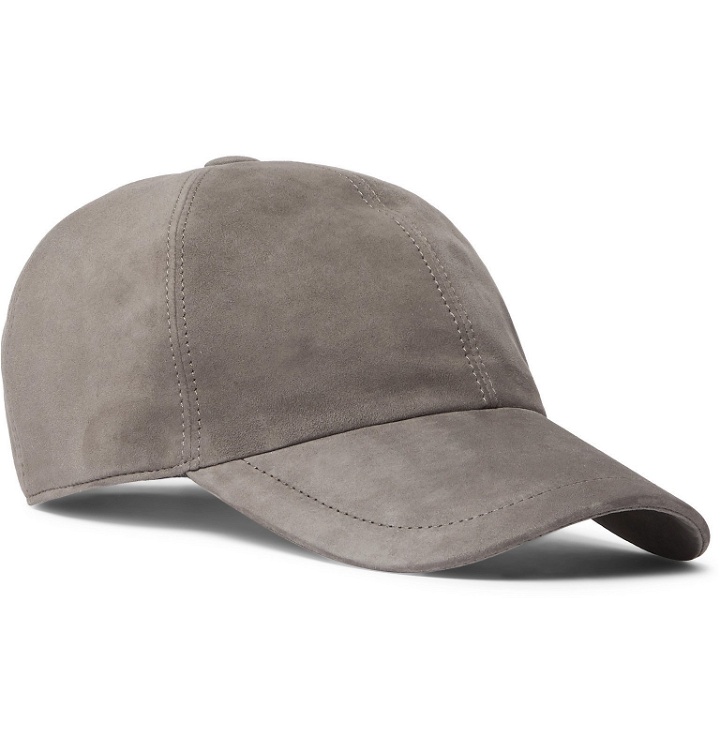 Photo: Brunello Cucinelli - Leather-Trimmed Suede Baseball Cap - Gray