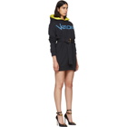 Versace Navy Embroidered Logo Hoodie Dress