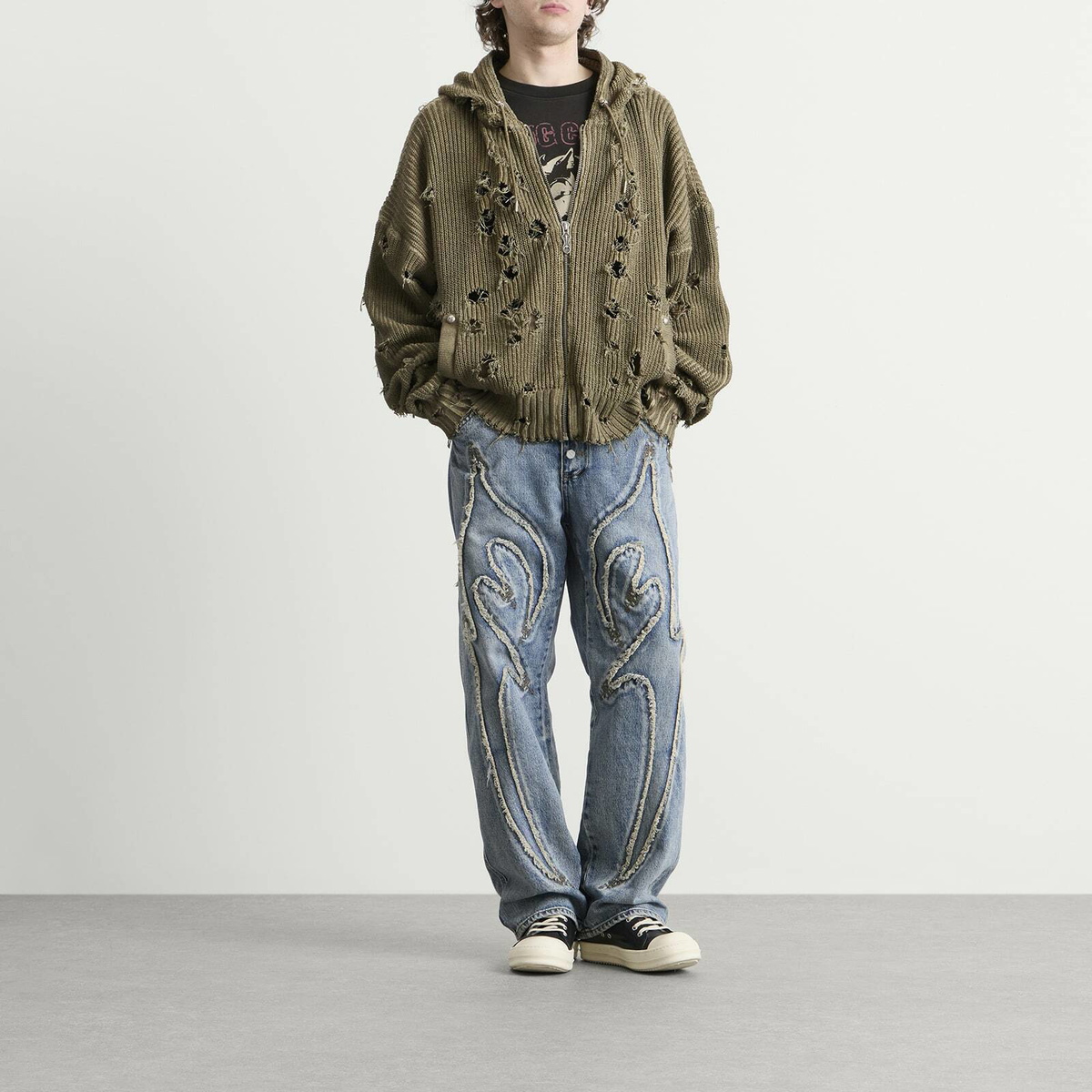 Thug Club Men's Distressed Knitted Hoodie in Beige