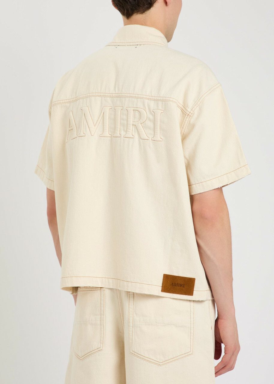 Amiri Logo-embroidered Denim Shirt Ecru
