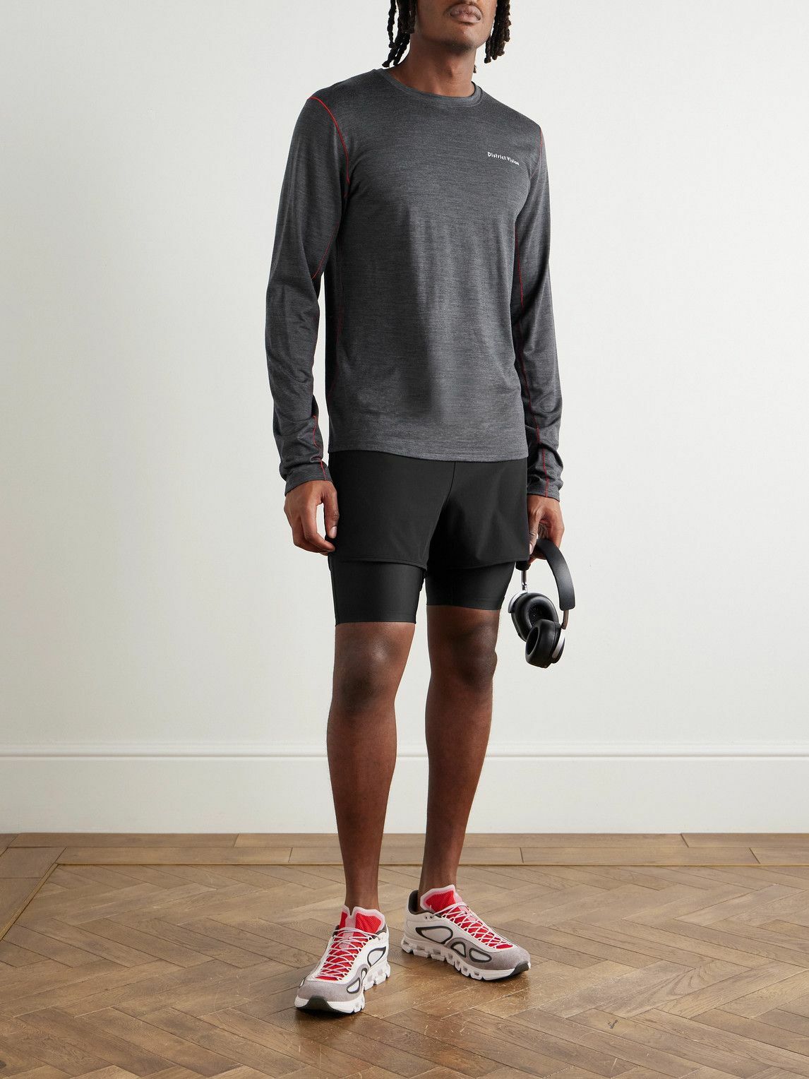 DISTRICT VISION - Layered Straight-Leg Logo-Print Shell and Stretch Recycled-Jersey Shorts - Black