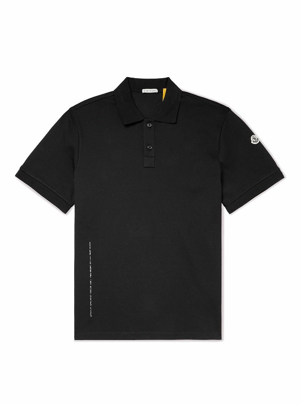 Photo: Moncler Genius - 7 Moncler FRGMT Hiroshi Fujiwara Logo-Appliquéd Satin-Trimmed Cotton-Jersey Polo Shirt - Black