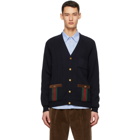 Gucci Navy Knit Wool Web Stripe Cardigan