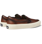 TOM FORD - Cambridge Burnished-Leather Slip-On Sneakers - Brown