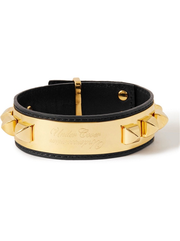 Photo: UNDERCOVER - Engraved Spiked Gold-Tone and Full-Grain Leather Cuff