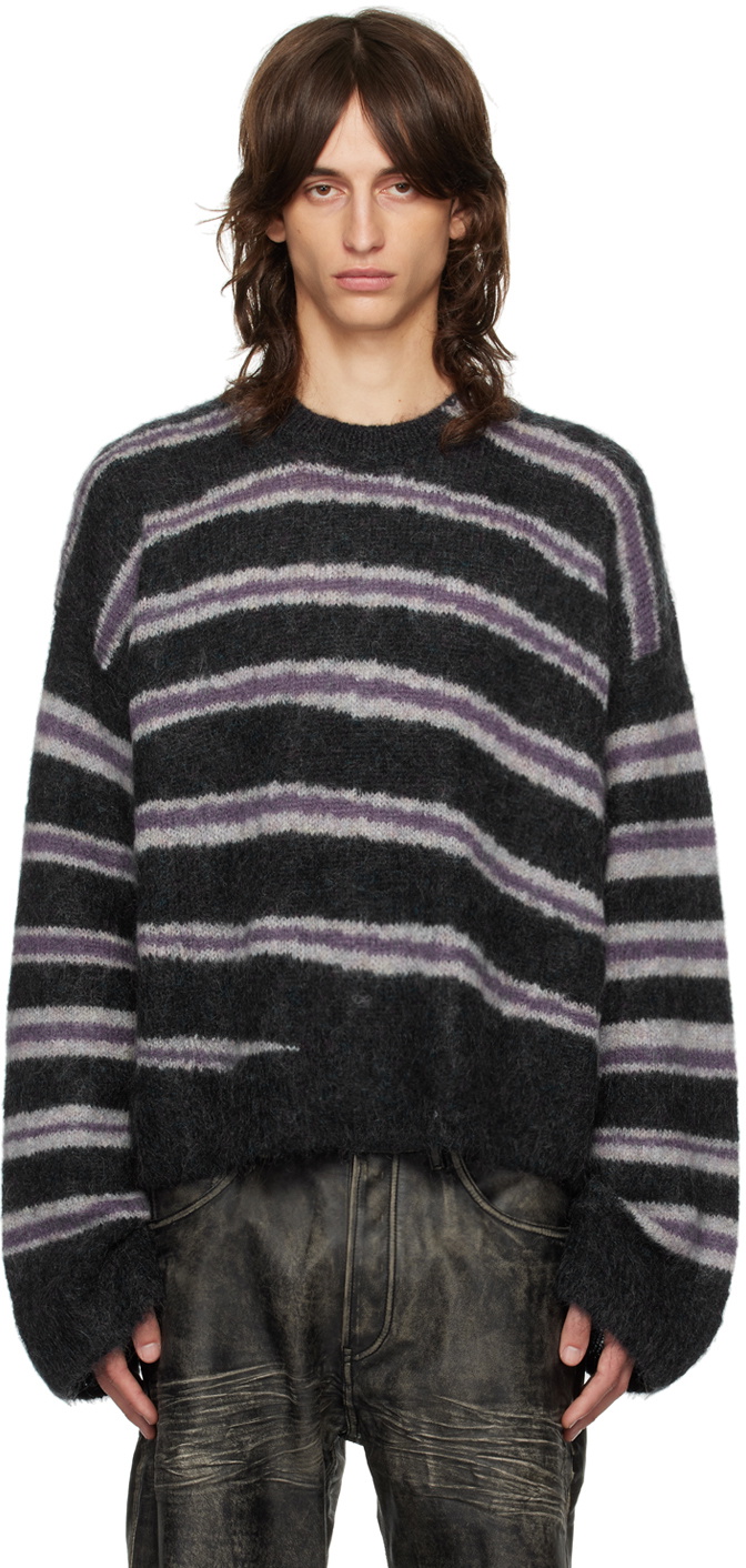 トップス ACNE STUDIOS stripe sweater Acne Studios Gray & Purple Stripe Sweater Acne Studios