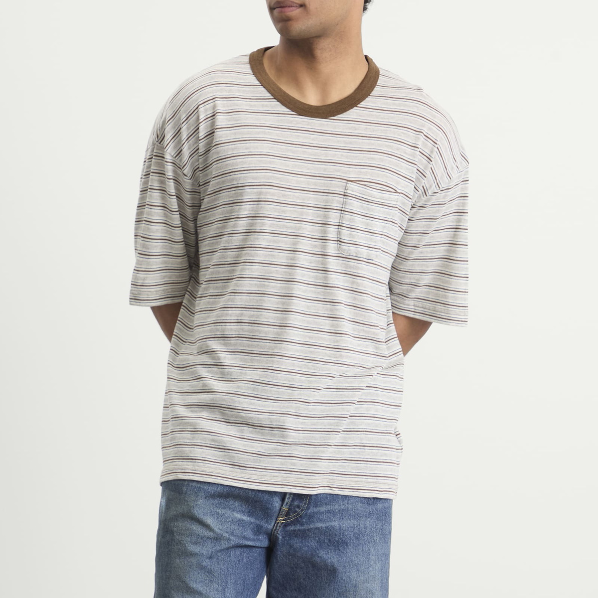 Visvim Men's Mondo Border Stripe T-Shirt in Grey
