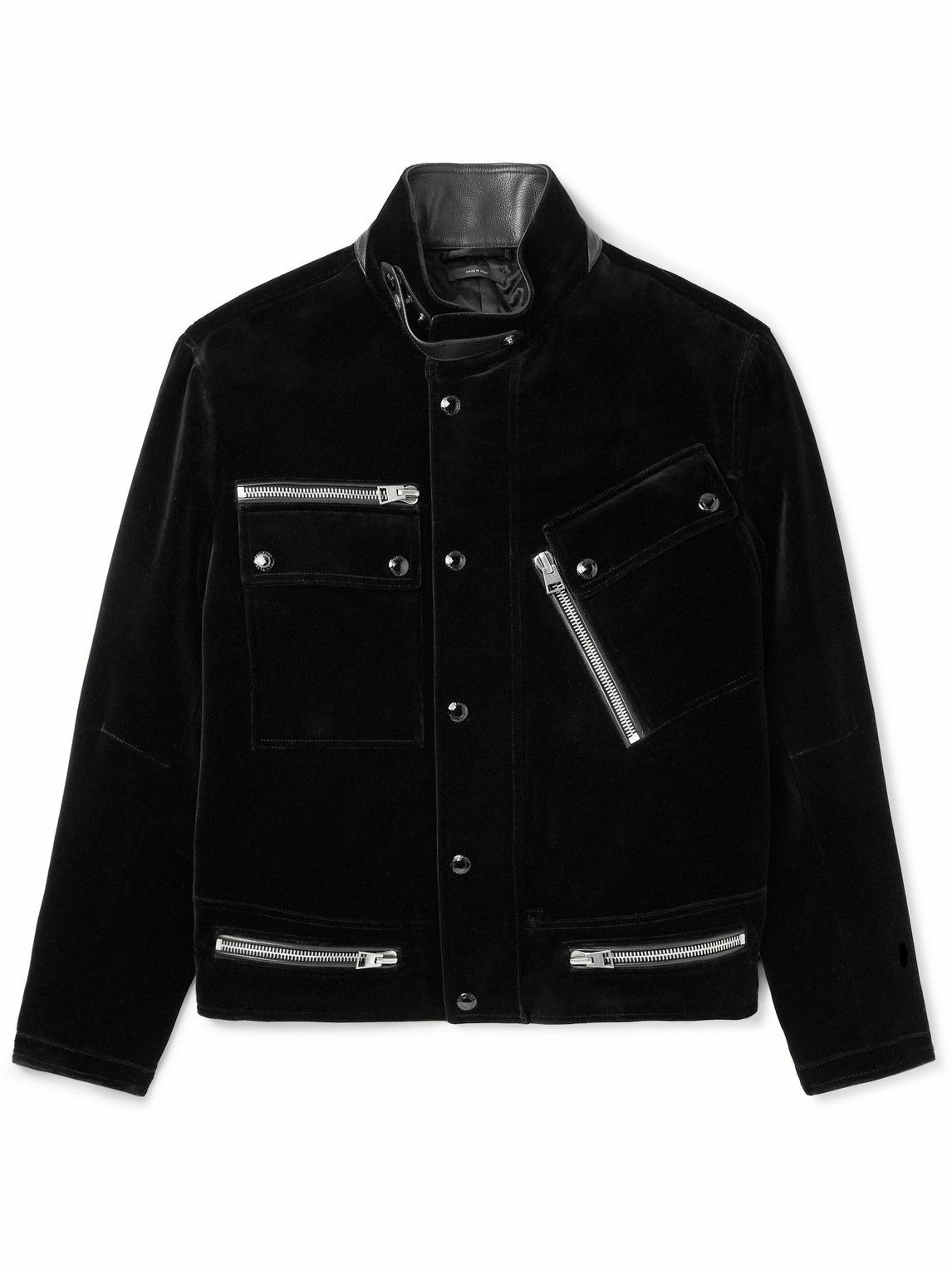 Photo: TOM FORD - Leather-Trimmed Cotton-Velvet Biker Jacket - Black