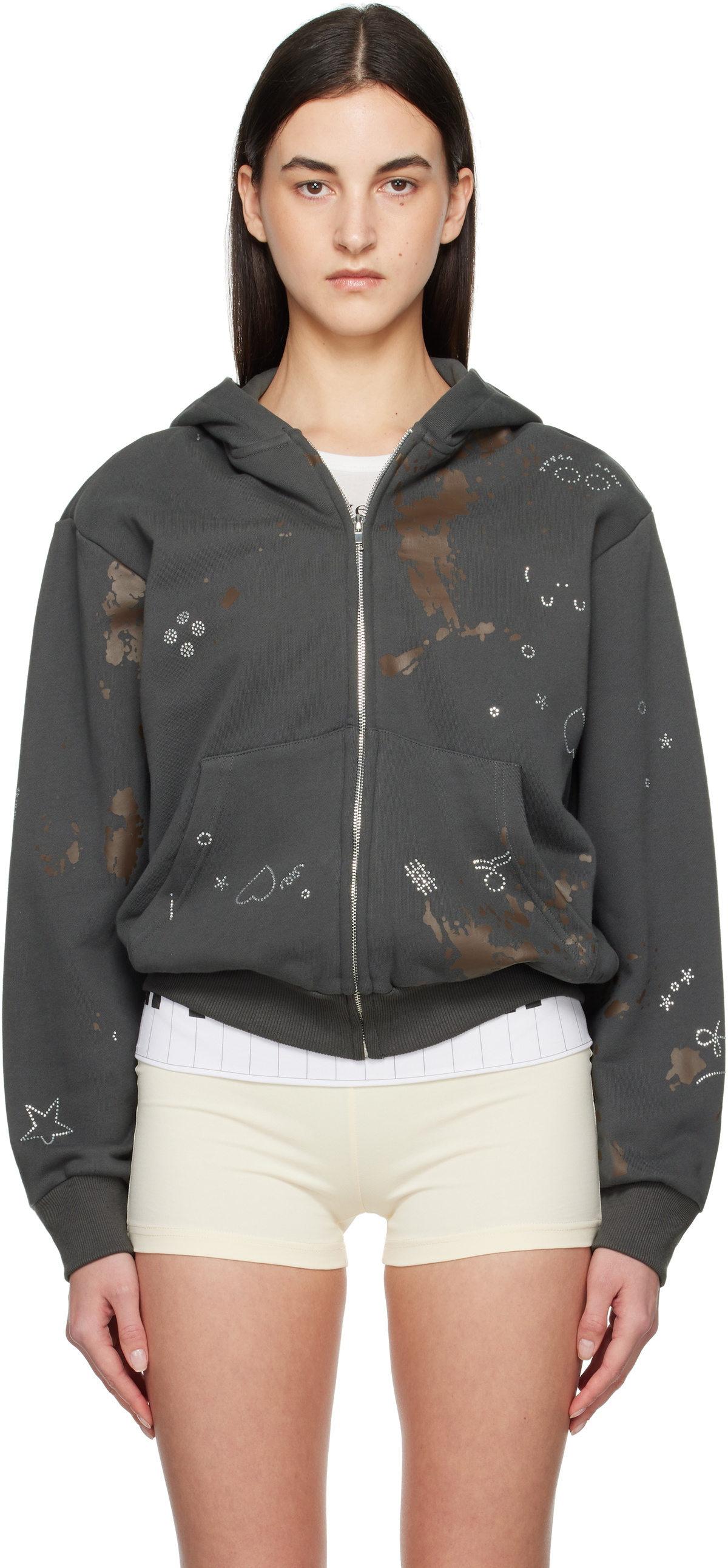 Praying Gray Mud Rhinestone Hoodie
