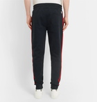 Moncler - Slim-Fit Tapered Grosgrain-Trimmed Loopback Cotton-Jersey Sweatpants - Men - Navy