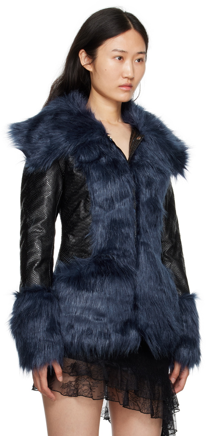 KIM SHUI Navy Snake-Embossed Faux-Leather Jacket