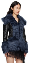 KIM SHUI Navy Snake-Embossed Faux-Leather Jacket