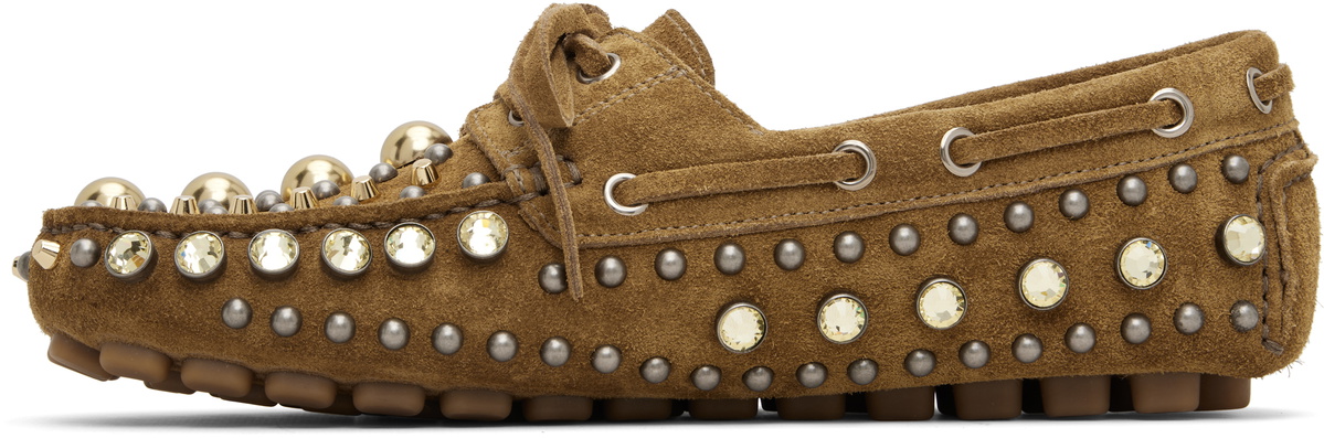 Valentino Garavani Brown Mixed Studs Boat Shoes