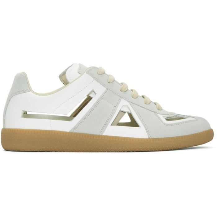 Photo: Maison Margiela White and Grey Decortique Cut-Out Replica Sneakers