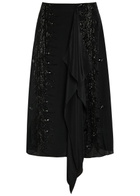 LA Double J Scarf Bead Embellished Satin Midi Skirt Black