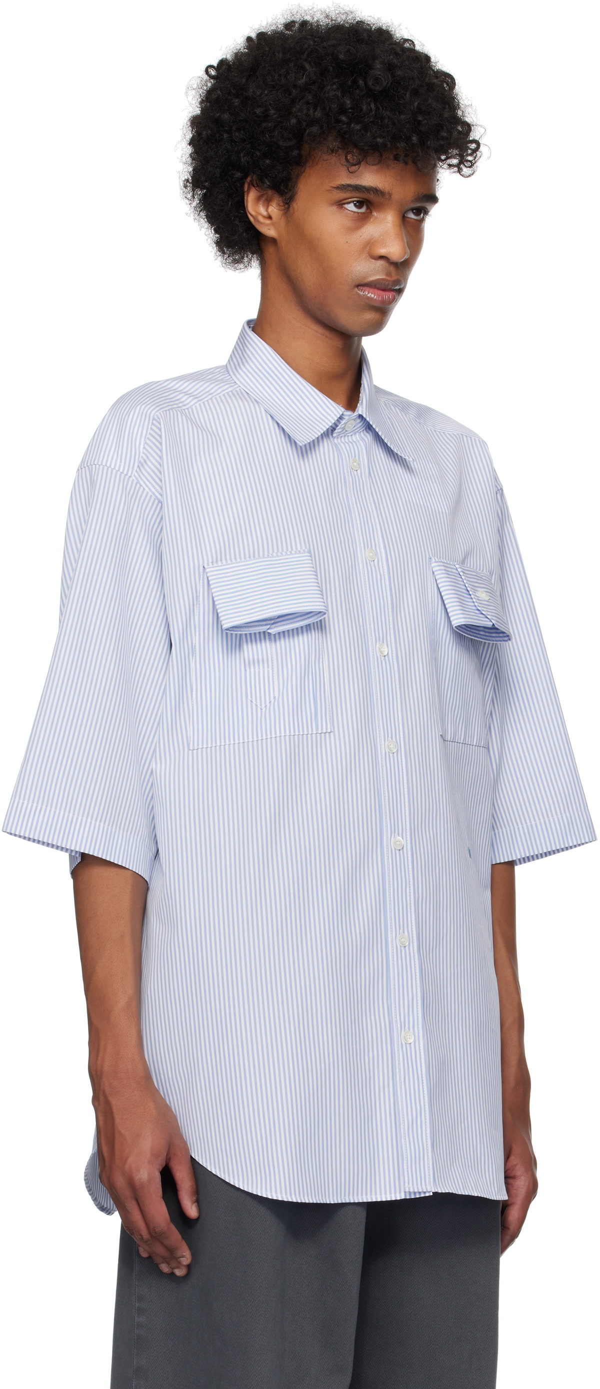 Moschino Blue Striped Cuff Details Shirt