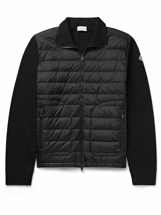 Photo: Moncler - Slim-Fit Panelled Wool-Blend and Quilted Shell Down Zip-Up Cardigan - Black