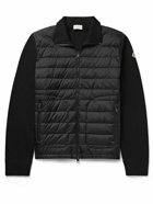 Moncler - Slim-Fit Panelled Wool-Blend and Quilted Shell Down Zip-Up Cardigan - Black