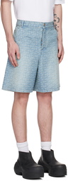 Balmain Blue Monogrammed Denim Shorts