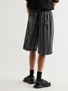 BALENCIAGA - Wide-Leg Logo-Print Striped Twill Shorts - Black - IT 50