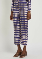 Pleats Please Issey Miyake Gingham Pleated Straight-leg Woven Cropped Trousers Navy
