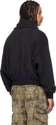 R13 Black Funnel Neck Cropped Popover Hoodie