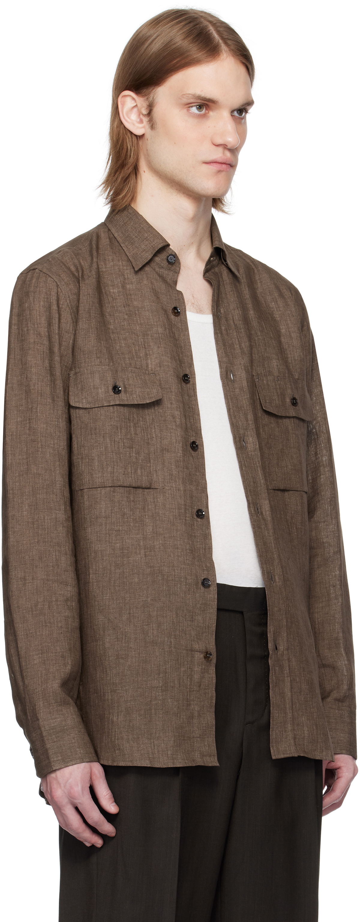 Brioni Brown Military Shirt