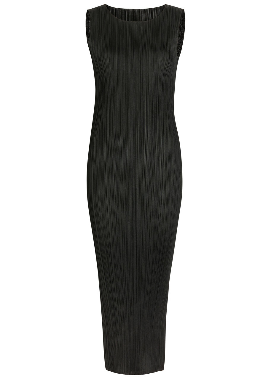 Pleats Please Issey Miyake Pleated Woven Midi Dress Black
