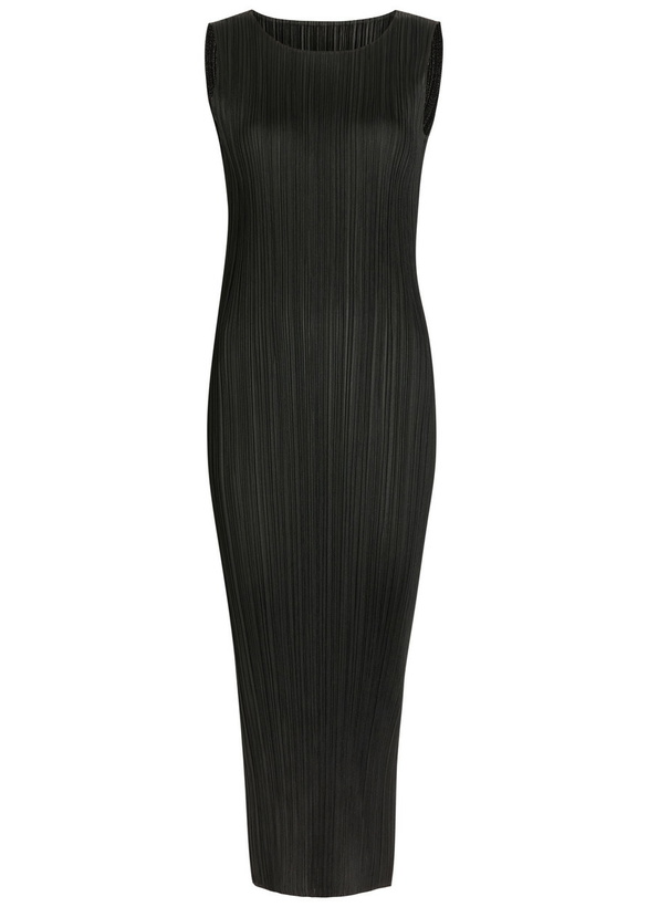 Photo: Pleats Please Issey Miyake Pleated Woven Midi Dress Black