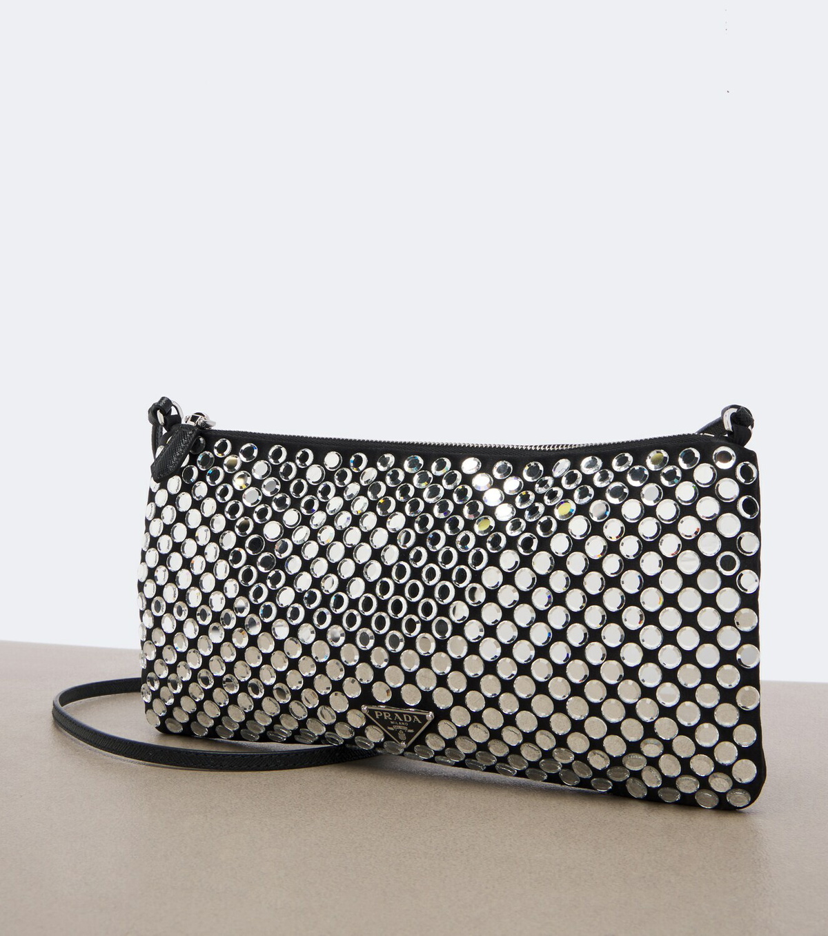 Prada Embellished leather-trimmed crossbody bag