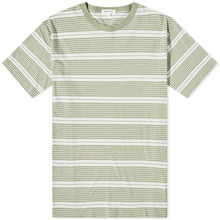 Photo: Norse Projects Men's Johannes Sunbleached Stripe T-Shirt in Sunwashed Green