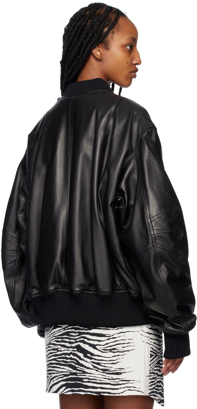 The Attico Black Anja Leather Bomber Jacket The Attico