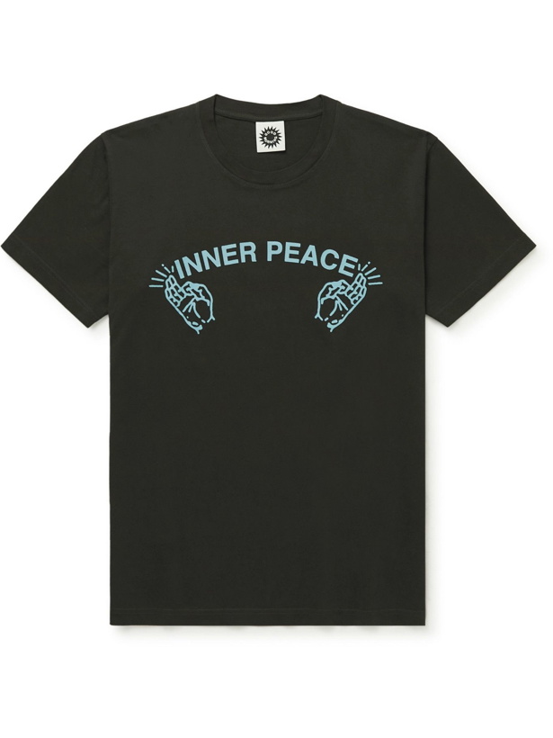 Photo: GOOD MORNING TAPES - Inner Peace Printed Organic Cotton-Jersey T-Shirt - Gray