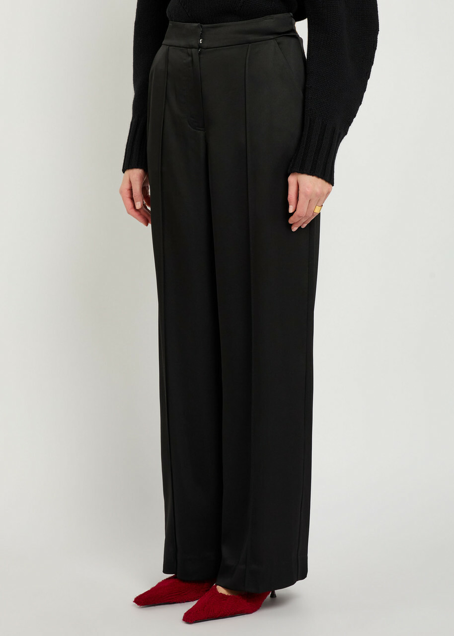 Simkhai Kyra Wide-leg Satin Trousers Black