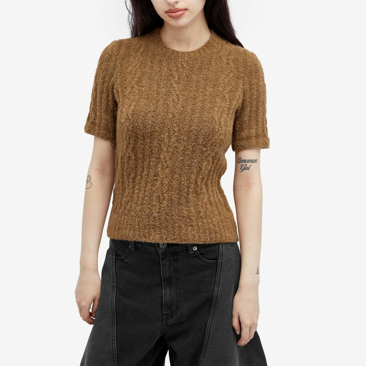 JW Anderson Women's Cable Knit Short Sleeve Jumper in Flax